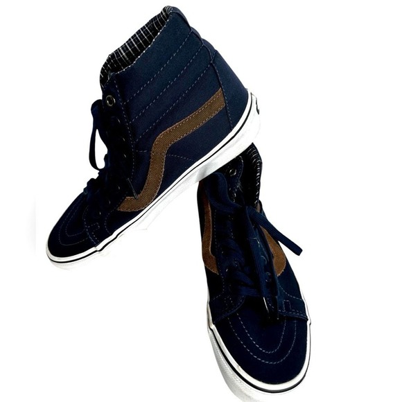 Vans Other - Vans Sk8 Hi Navy Brown Suede Canvas High Top Skate Shoes Men 7.5 Women 9